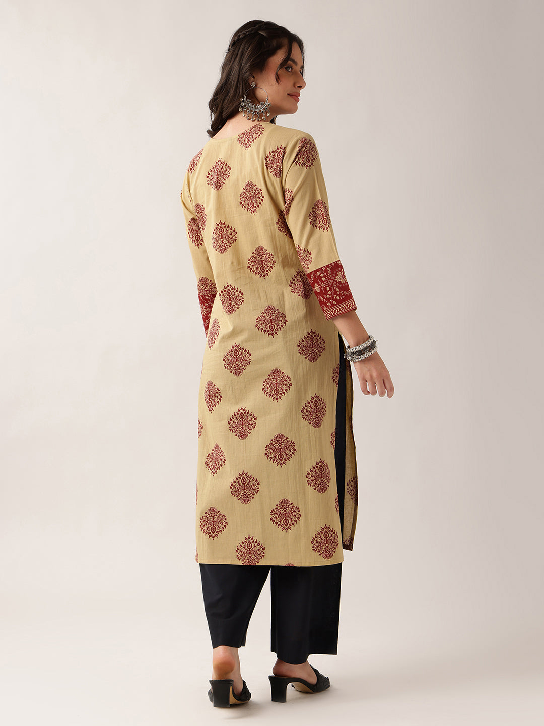 Red Floral Straight Cotton Kurta