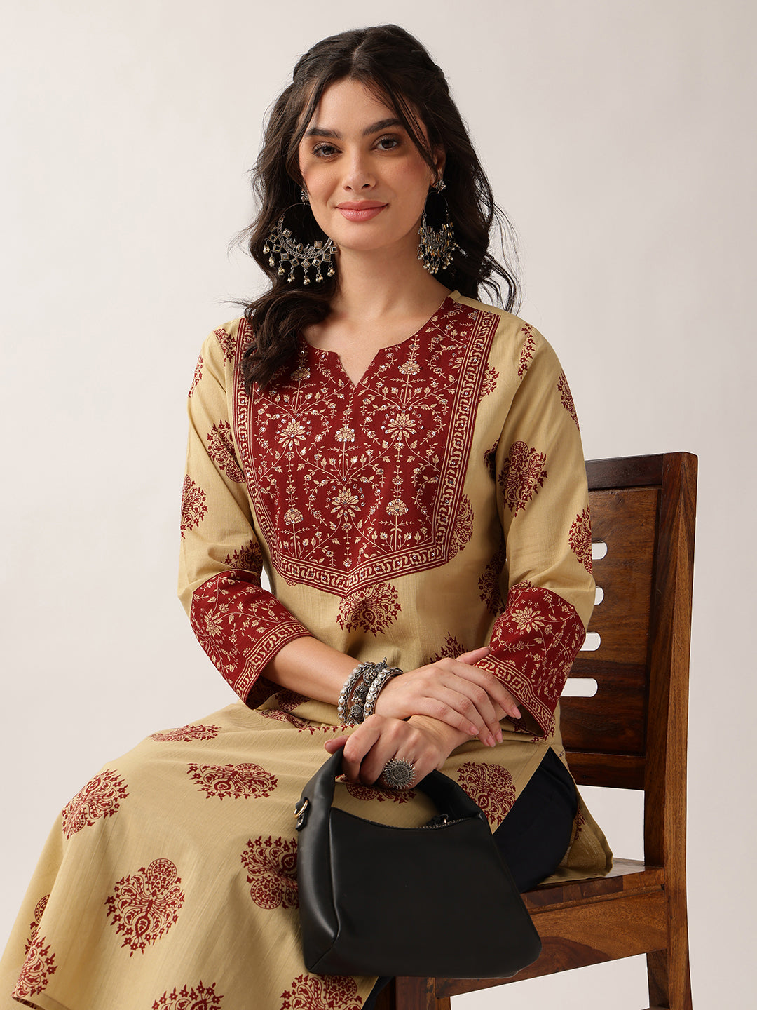 Red Floral Straight Cotton Kurta