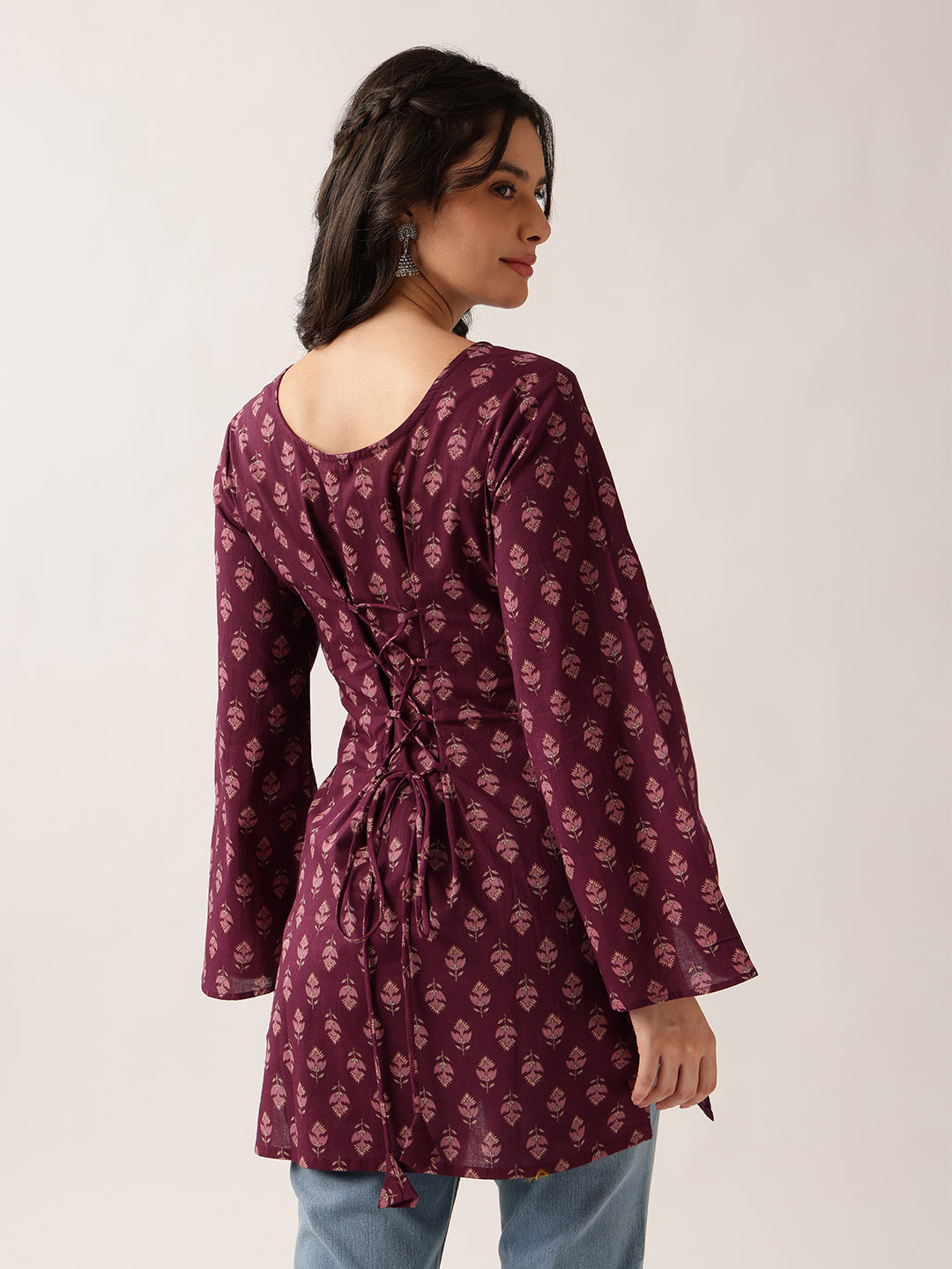 Wine Floral Straight Cotton Tunic
