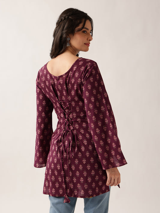 Wine Floral Straight Cotton Tunic
