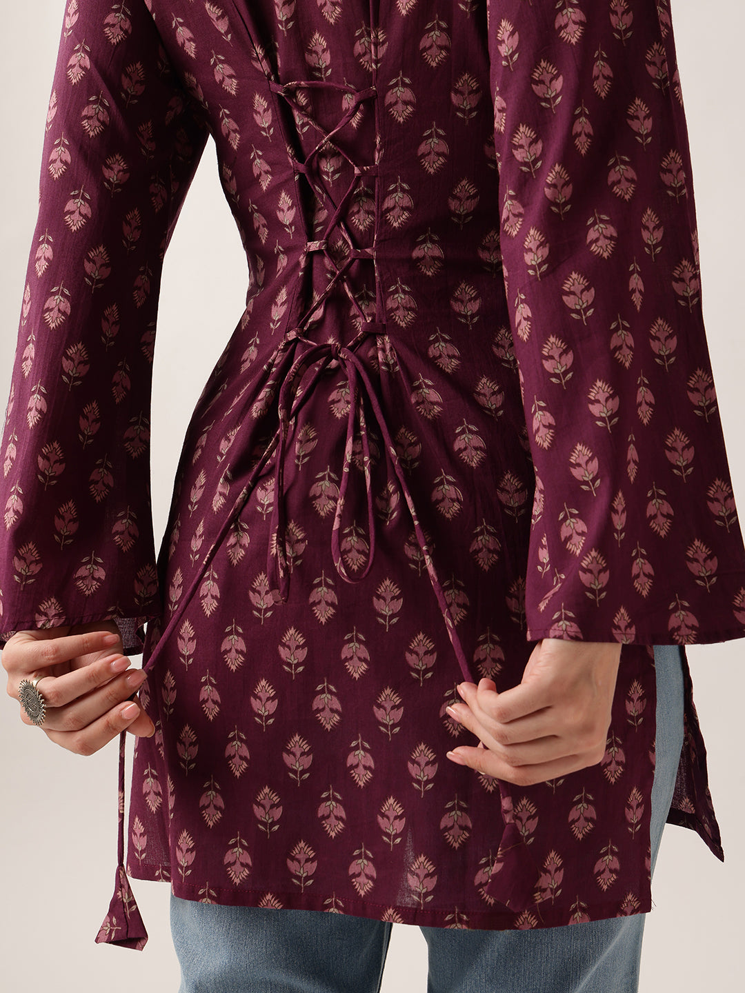 Wine Floral Straight Cotton Tunic