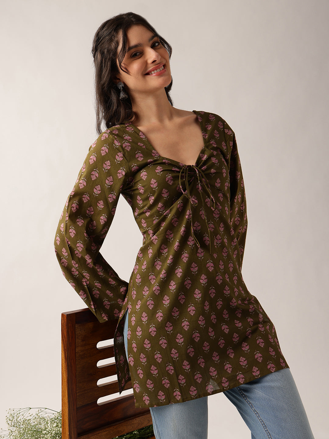 Mehendi Floral Straight Cotton Tunic