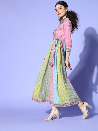 Multicolor Floral Embroidered Anarkali Cotton Kurta