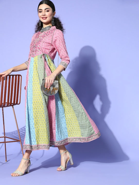 Multicolor Floral Embroidered Anarkali Cotton Kurta