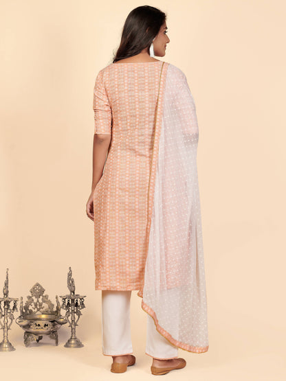 Orange Embroidered Straight Cotton Kurta Set