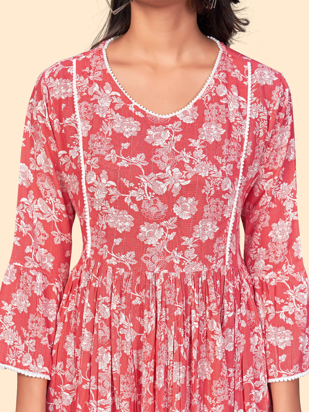 Pink Floral Print Flared Georgette Dress