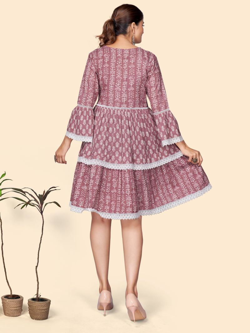 Pink Printed Flared Cotton Dress