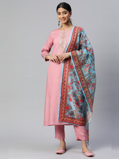 Light Pink Straight Rayon Kurta Set