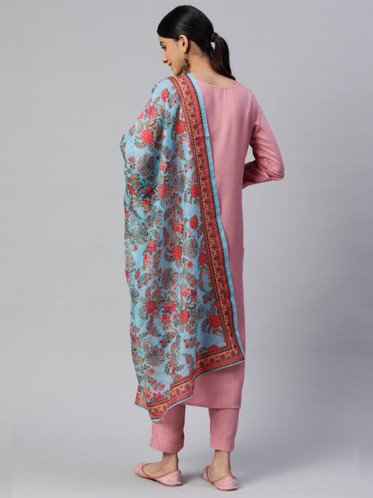 Light Pink Straight Rayon Kurta Set