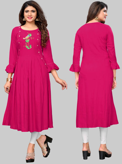 Pink Solid Rayon Anarkali Kurti