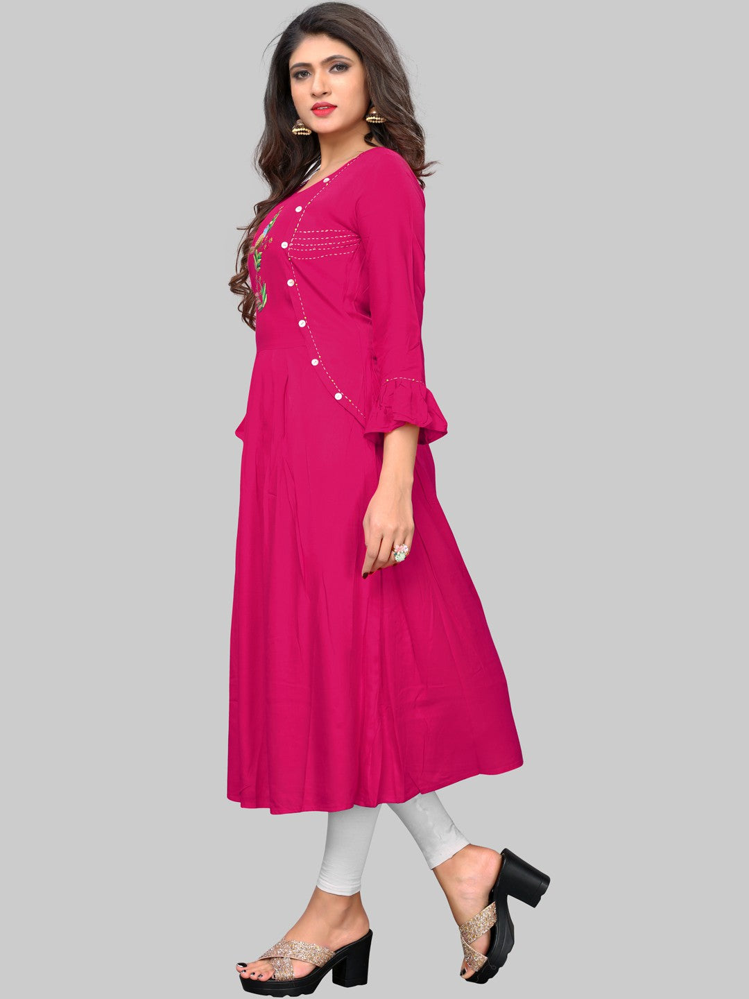 Pink Solid Rayon Anarkali Kurti