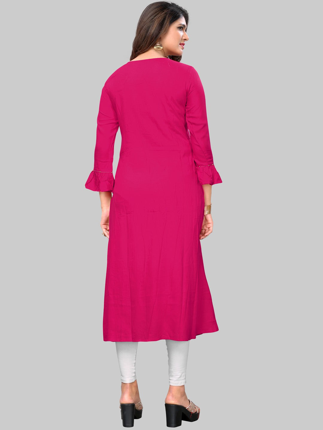 Pink Solid Rayon Anarkali Kurti