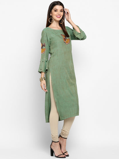 Parrot Green Rayon Straight Kurti