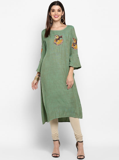 Parrot Green Rayon Straight Kurti