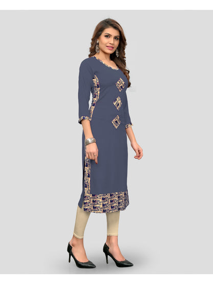 Grey Printed Rayon Straight Kurti