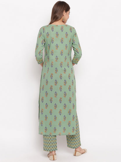 Pista Printed Straight Cotton Kurti Set