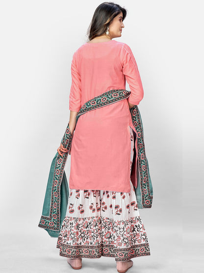 Pink Sequence Straight Cotton Kurta Set