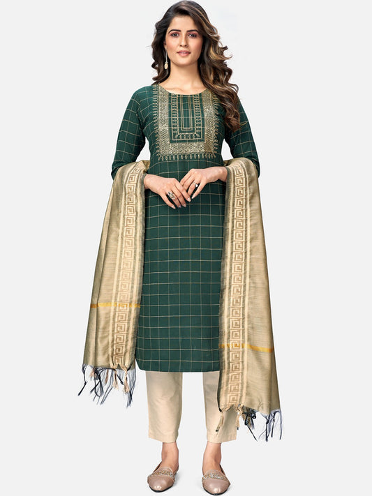 Green Sequence Straight Cotton Kurta Set