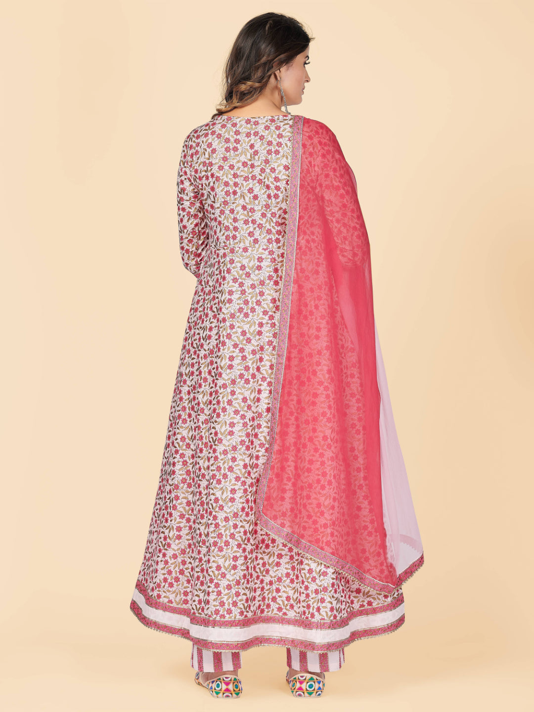 Pink Embroidered Anarkali cotton Kurta Set