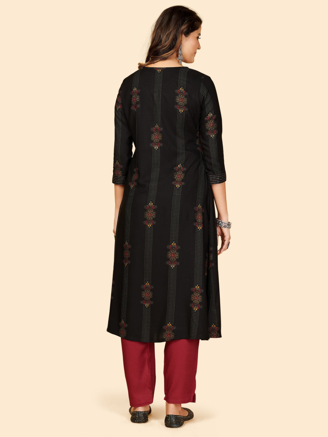 Black Embroidered Anarkali Cotton Kurta