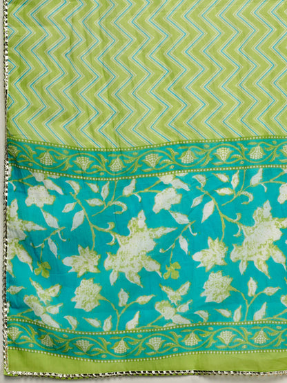 Aqua Embroidered Anarkali Cotton Kurta Set
