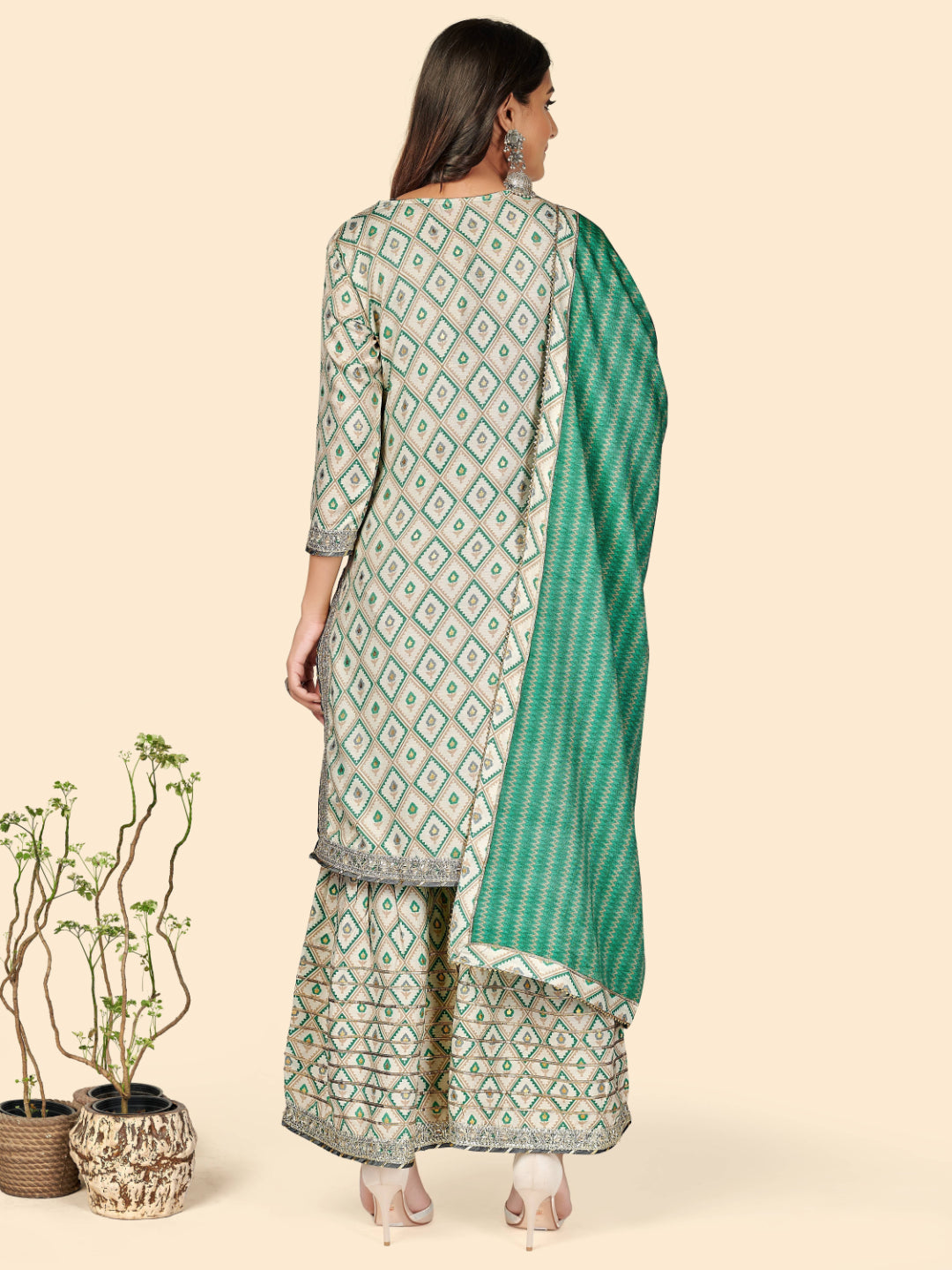 Turquoise Embroidered Straight Muslin Kurta Set