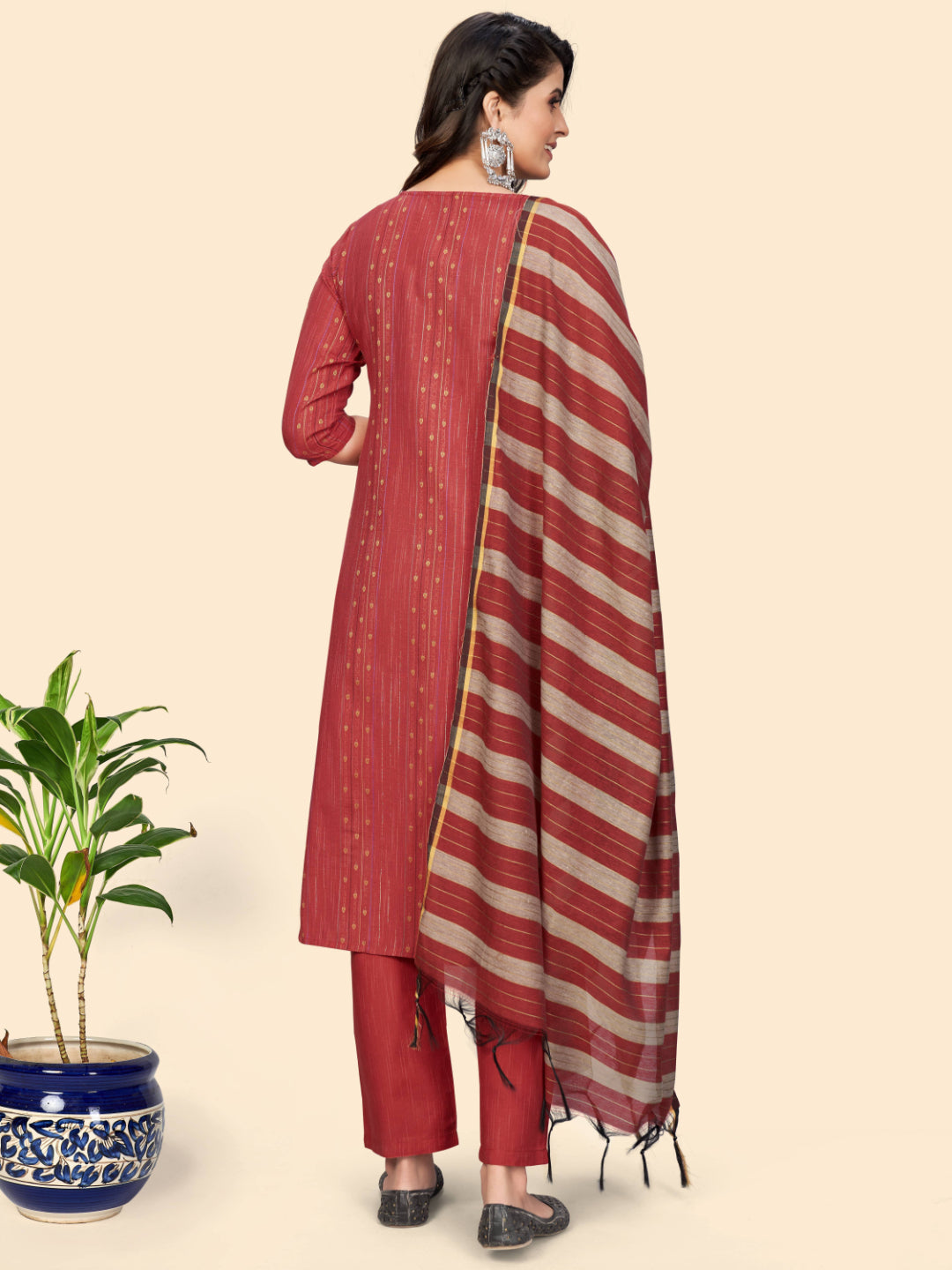 Coral Embroidered Straight Cotton Kurta Set