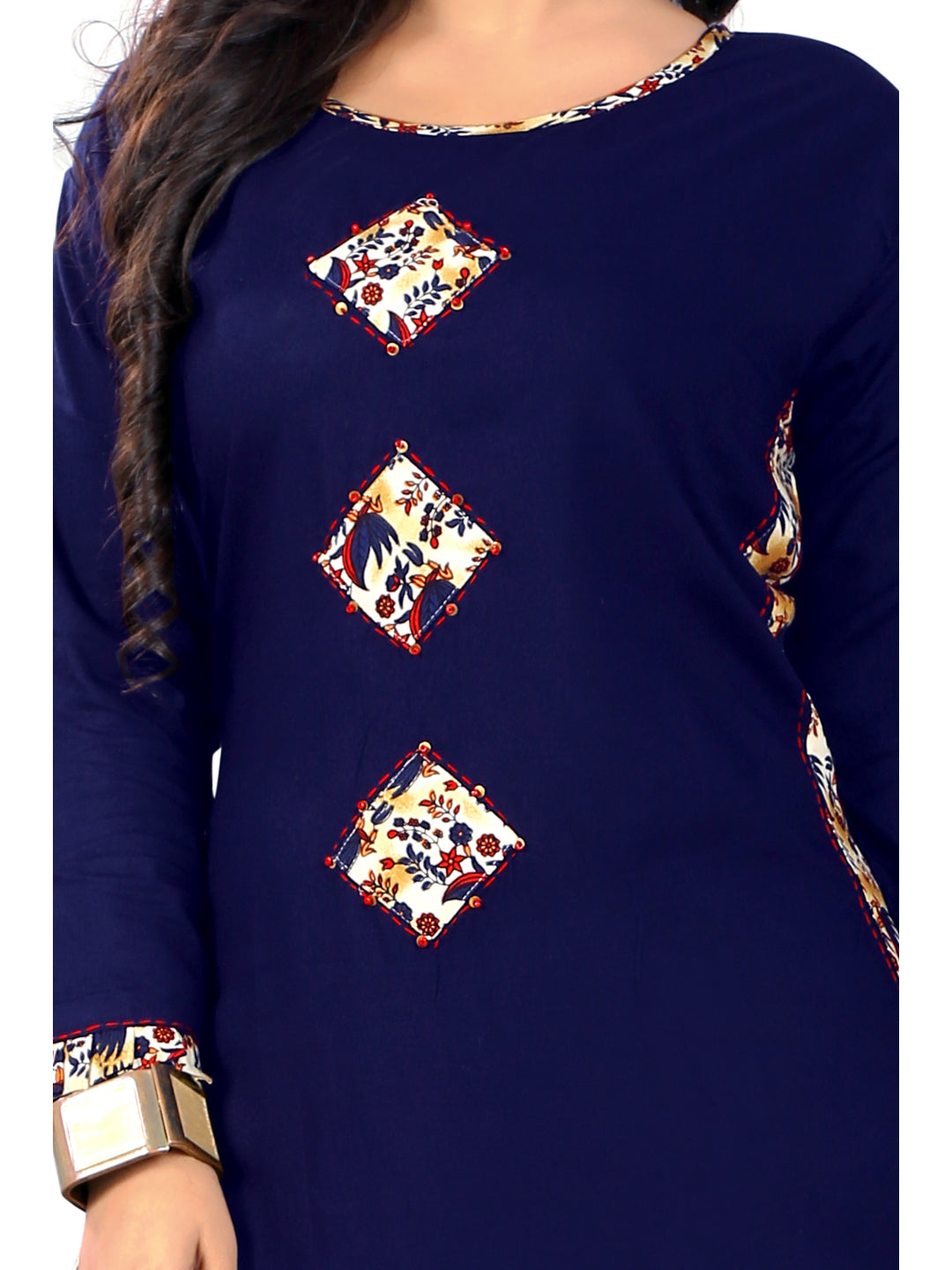 Blue Printed Rayon Straight Kurti