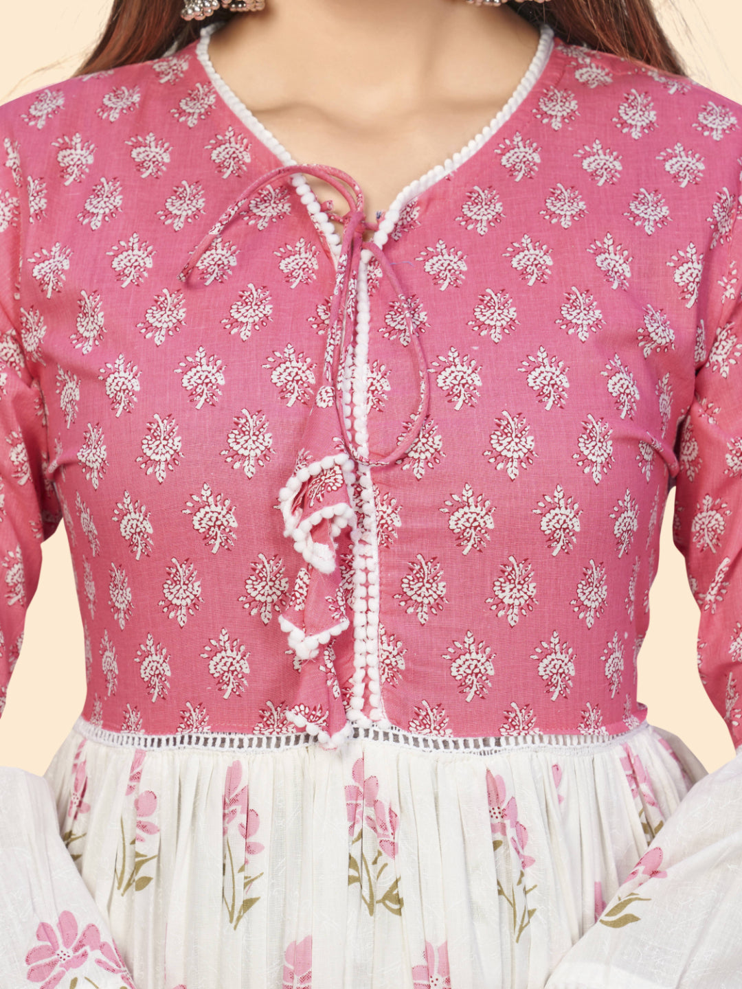 Pink & White Printed A-Line Cotton Dress