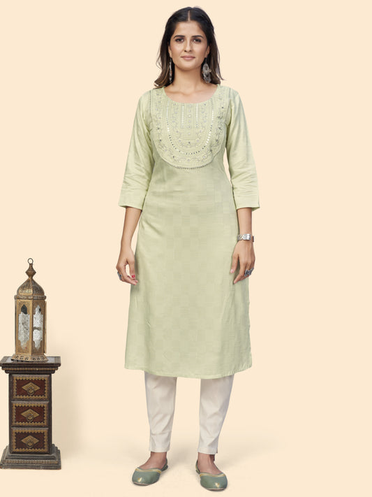 Pista Embroidered Straight Rayon Kurta