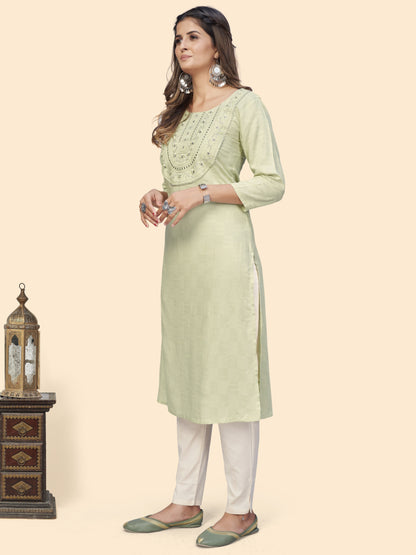 Pista Embroidered Straight Rayon Kurta