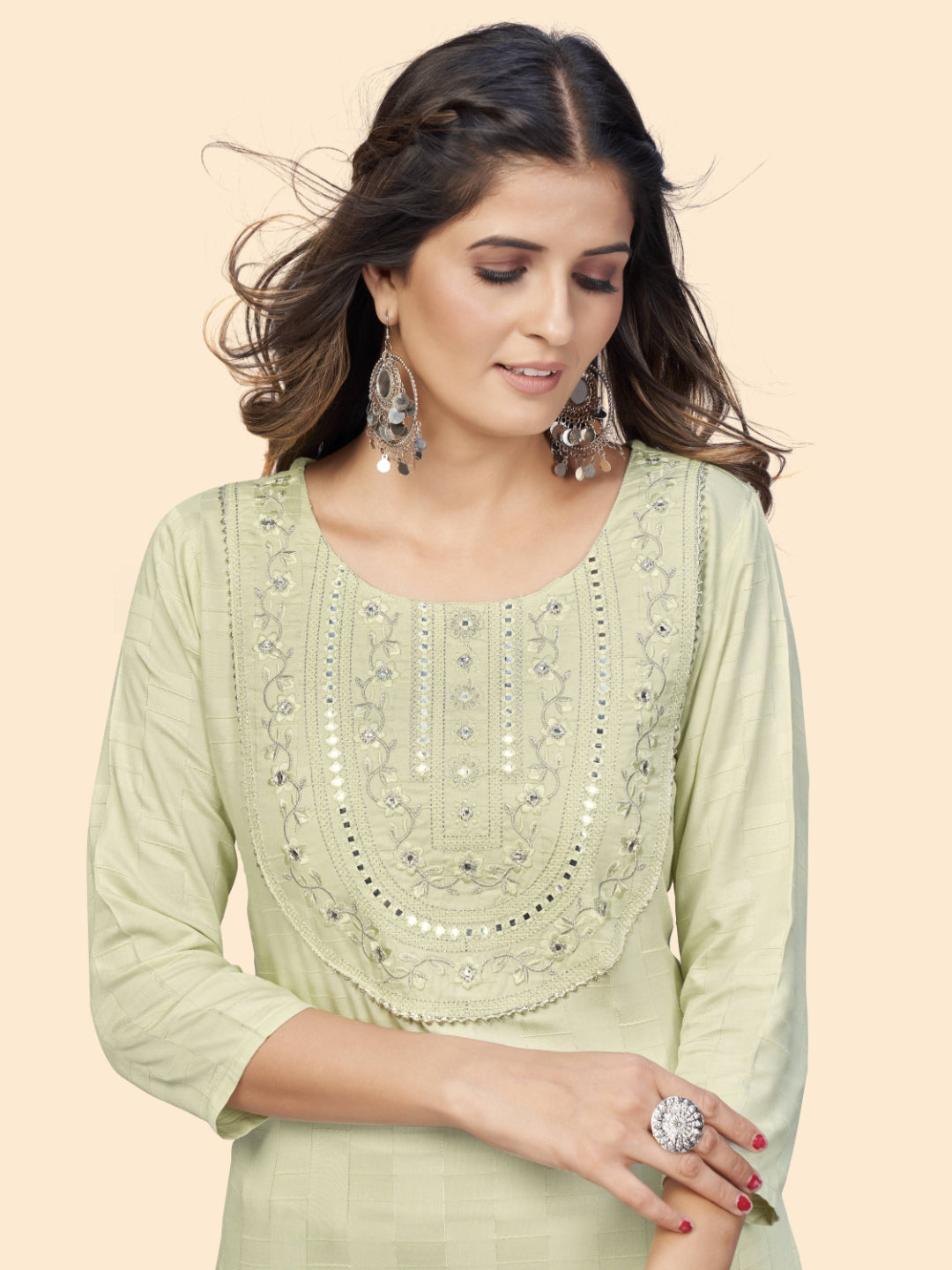 Pista Embroidered Straight Rayon Kurta