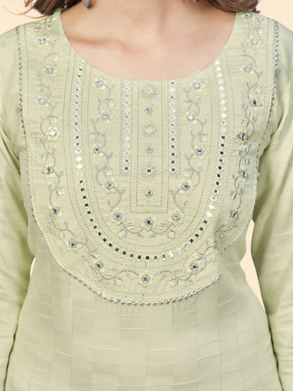 Pista Embroidered Straight Rayon Kurta