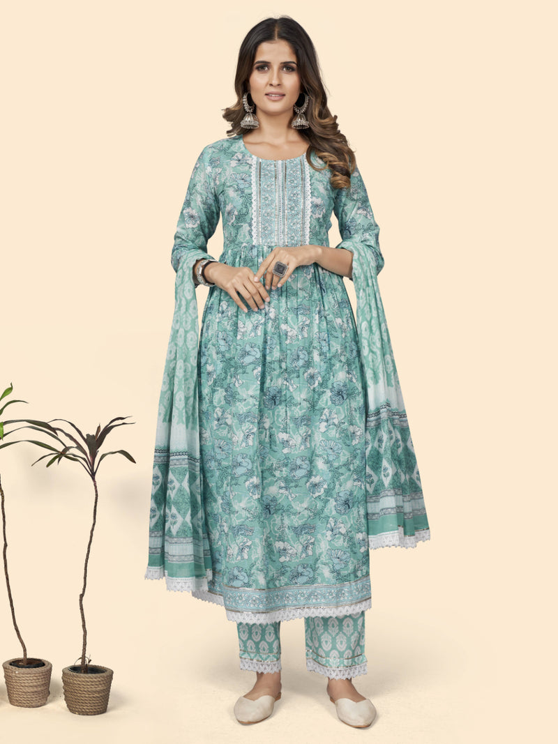 Sky Blue Embroidered Straight Cotton Kurta Set