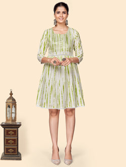 Green Embroidered Flared Cotton Dress