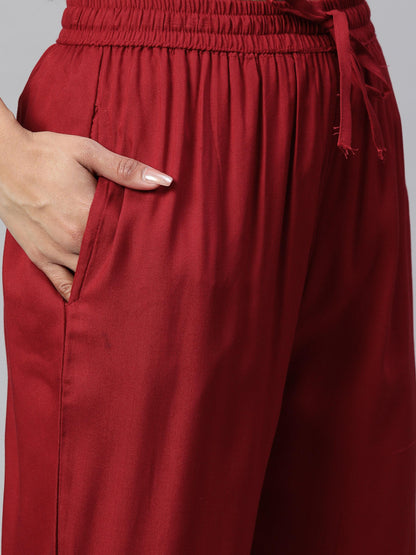 Red Straight Rayon Kurta Set