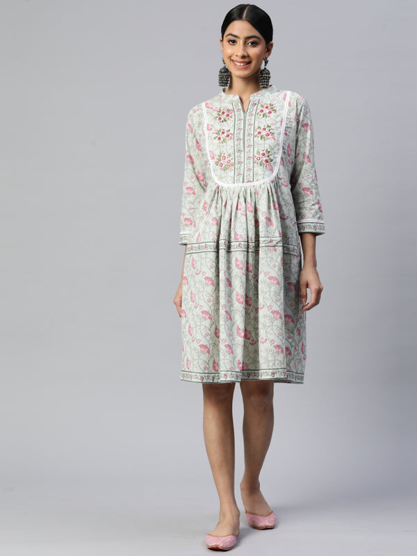 Pista Embroidered Flared Cotton Dress
