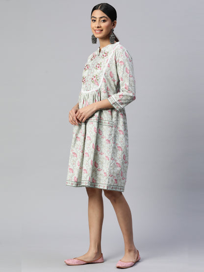 Pista Embroidered Flared Cotton Dress