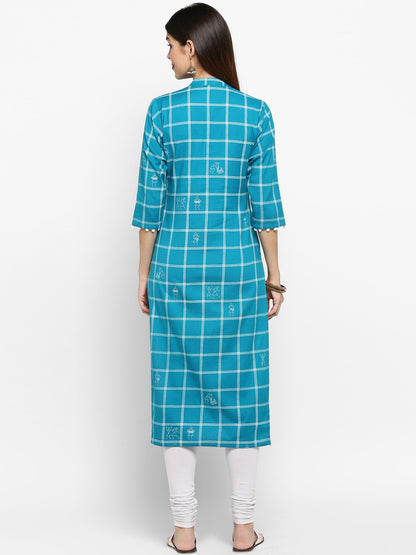 Sky Blue Cotton Straight Kurti