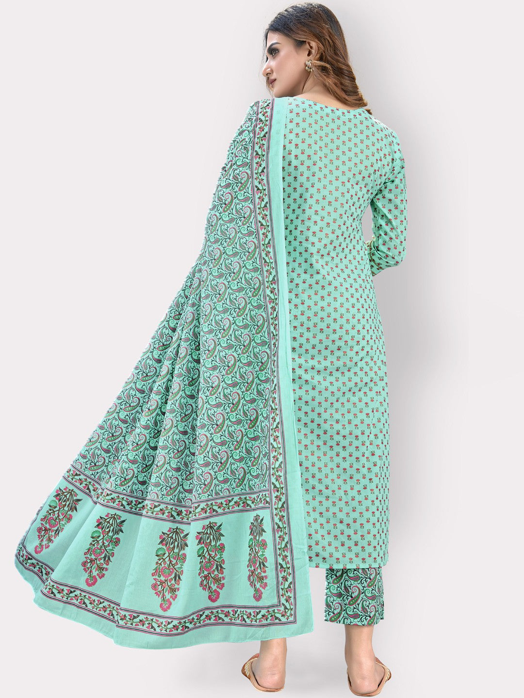 Turquoise Straight Cotton Kurta Set