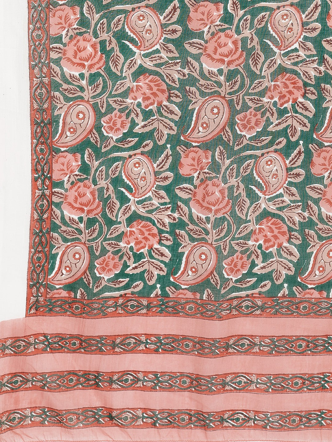 Peach Embroidered Straight Cotton Kurta Set