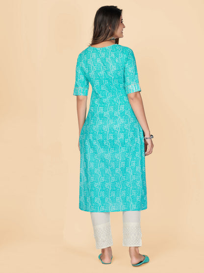 Sky Blue Embroidered Straight Cotton Kurta