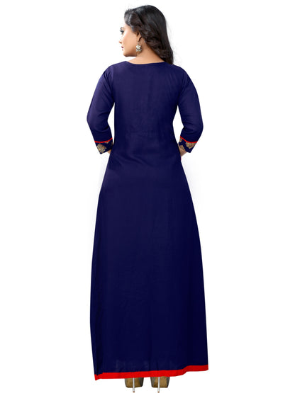 Blue Embroidered Rayon A-line Kurti