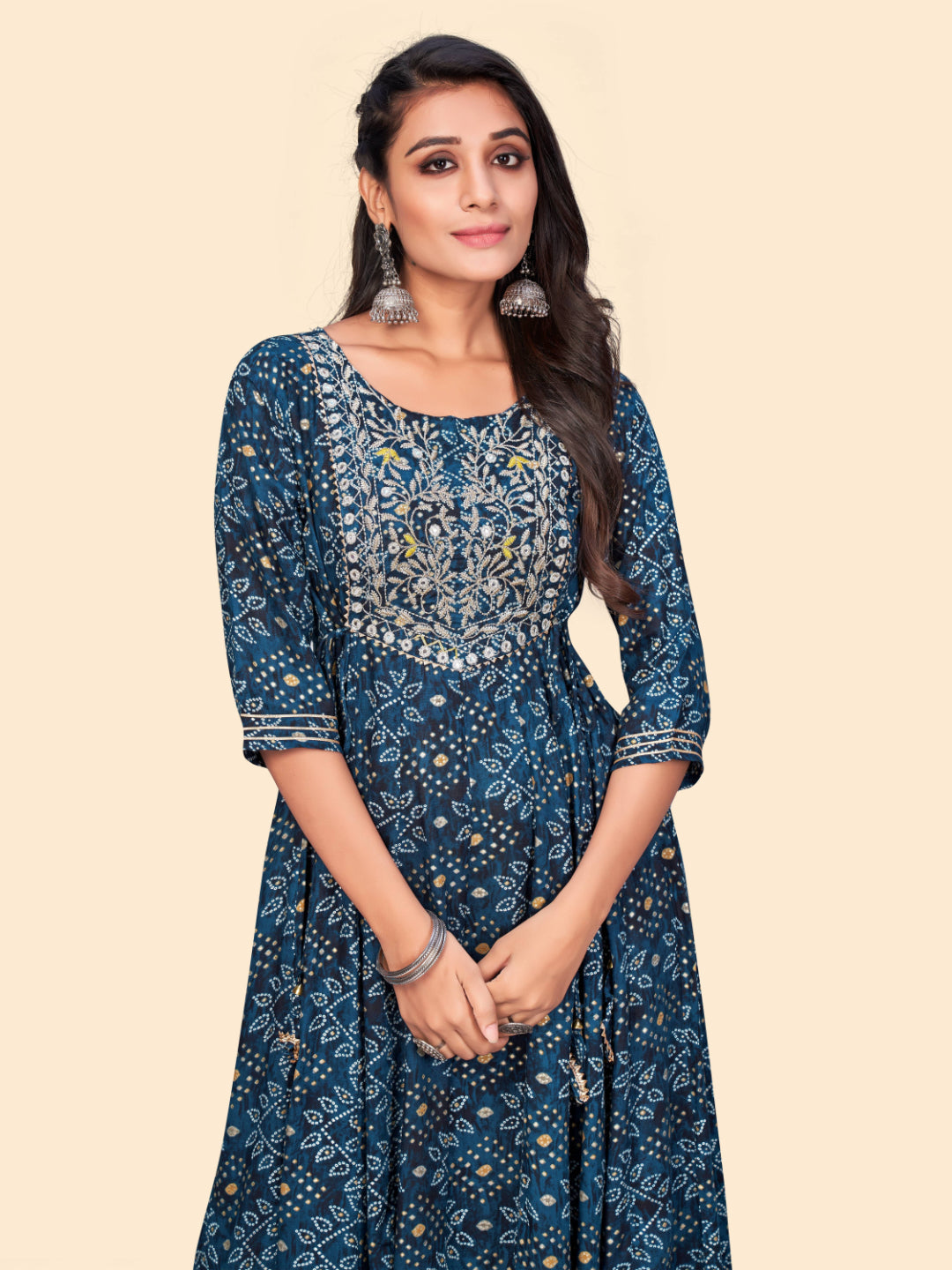 Blue Embroidered Anarkali Rayon Kurta