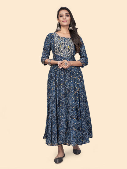 Blue Embroidered Anarkali Rayon Kurta