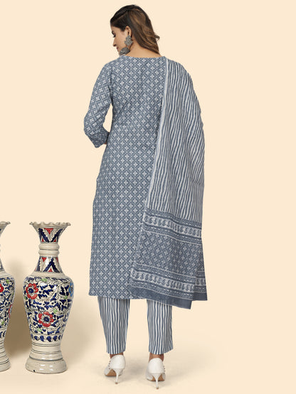 Grey Embroidered Straight Rayon Kurta Set