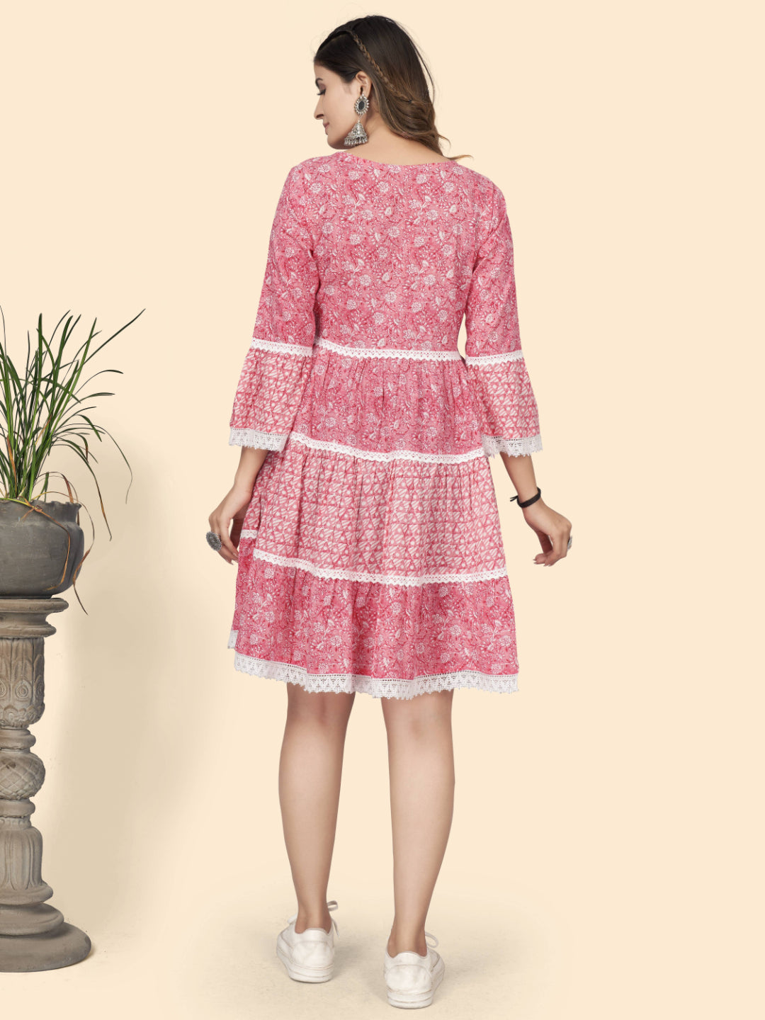 Pink Printed Flared Cotton Dress