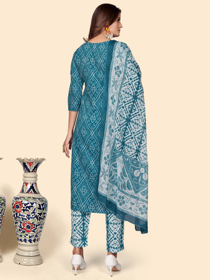 Teal Straight Cotton Kurta Set