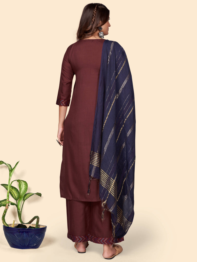 Maroon Straight Cotton Blend Kurta Set