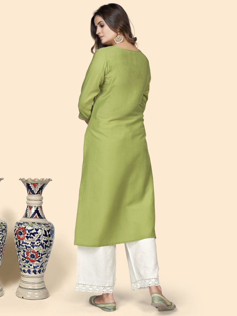 Pista Embroidered Straight Chinon Kurta